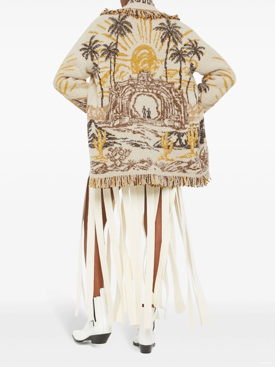 Cheap patterned-jacquard fringed-edge cardigan Women Alanui 0710